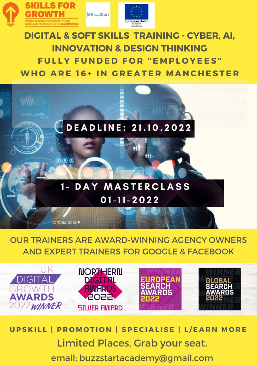 Manchester Active (@mcractive) on Twitter photo UK data shows that 82% of jobs require digital skills, which 12 million workers lack.
Book your space in a FULLY FUNDED range of digital skills masterclass courses by @buzzstartacad .
links for courses below👇 
#DigitalSkills UK data shows that 82% of jobs require digital skills, which 12 million workers lack.
Book your space in a FULLY FUNDED range of digital skills masterclass courses by @buzzstartacad .
links for courses below👇 
#DigitalSkills