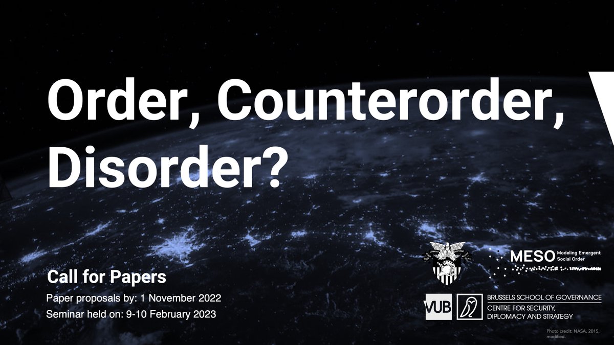 CSDS (@csds_brussels) on Twitter photo We are very pleased to be co-organising this international seminar with <a href="/WestPoint_USMA/">U.S. Military Academy at West Point</a> and <a href="/TheMESOLab/">MESO Lab</a> on Order, Counterorder and Disorder!
Deadline incoming! Send in your paper abstracts by 1⃣ November 2022‼️Please spread the word.
Full details here🔸brick-session-ad2.notion.site/2023-SOSH-Inte… We are very pleased to be co-organising this international seminar with <a href="/WestPoint_USMA/">U.S. Military Academy at West Point</a> and <a href="/TheMESOLab/">MESO Lab</a> on Order, Counterorder and Disorder!
Deadline incoming! Send in your paper abstracts by 1⃣ November 2022‼️Please spread the word.
Full details here🔸brick-session-ad2.notion.site/2023-SOSH-Inte…