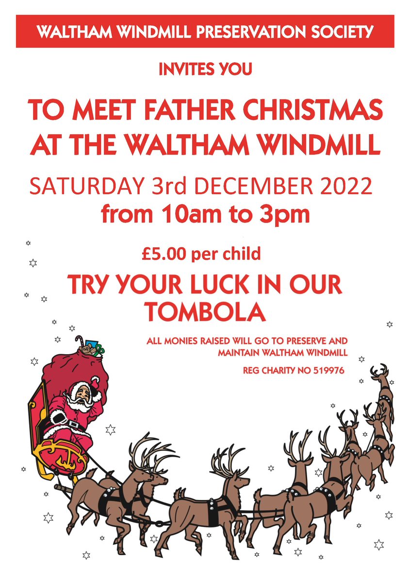 Waltham Windmill Santa in the mill. Saturday 3rd December 10am - 3pm