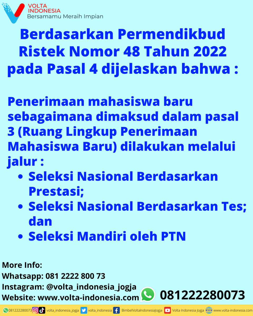 volta_indonesia's tweet photo. UTBK SNBT 2023 siswa bisa ikut 2 kali ??? Hmmm bener nggak yaaa... Nanti ya nunggu info resmi dari SNPMB_BP3 di bulan Desember...
Jangan lupa follow BIMBEL VOLTA INDONESIA juga nih untuk informasi lainnya 😉
#voltaindonesia #bersamamumeraihimpian #3SMA #gapyear #utbksnbt2023 https://t.co/Hc6emxealz