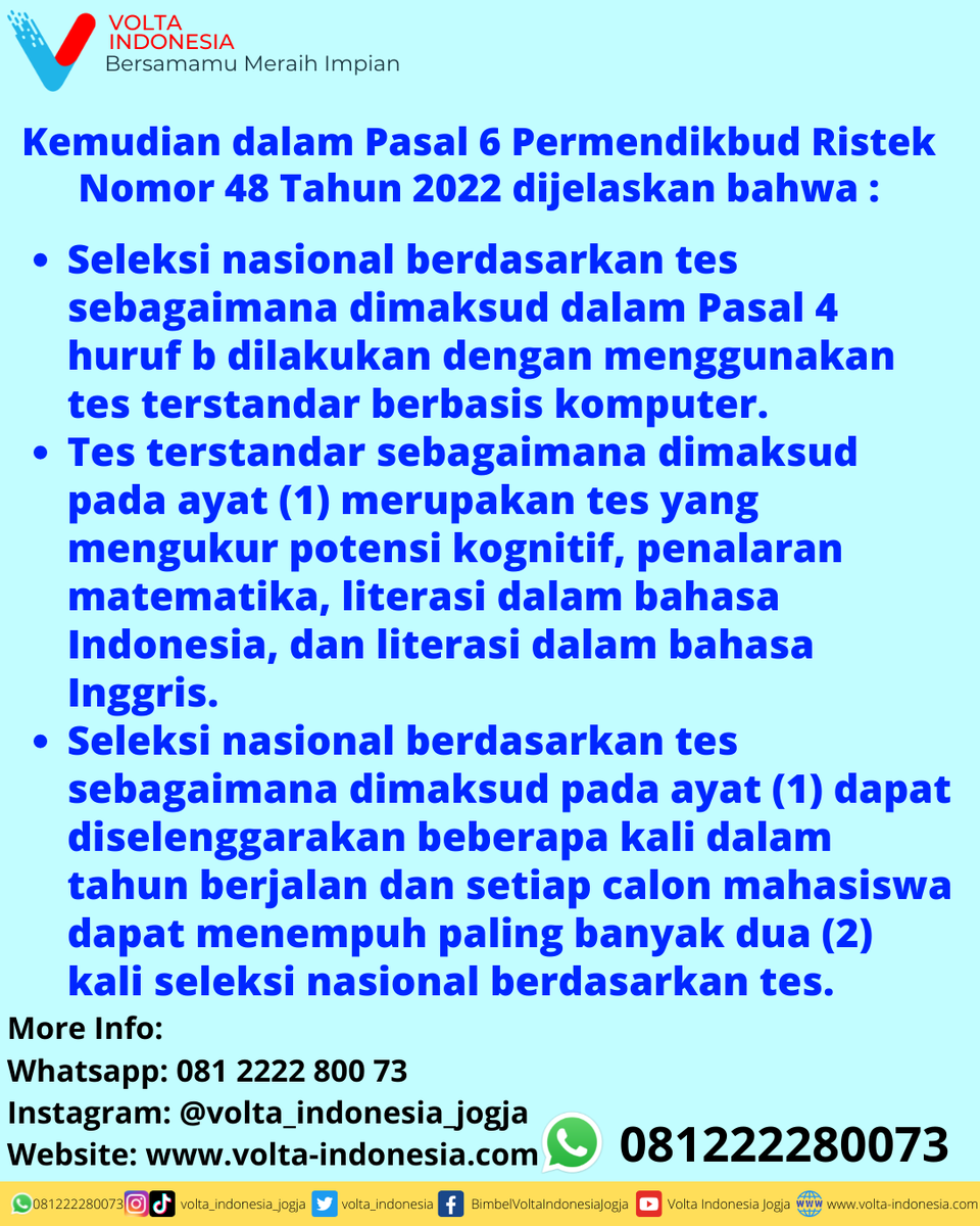 volta_indonesia's tweet photo. UTBK SNBT 2023 siswa bisa ikut 2 kali ??? Hmmm bener nggak yaaa... Nanti ya nunggu info resmi dari SNPMB_BP3 di bulan Desember...
Jangan lupa follow BIMBEL VOLTA INDONESIA juga nih untuk informasi lainnya 😉
#voltaindonesia #bersamamumeraihimpian #3SMA #gapyear #utbksnbt2023 https://t.co/Hc6emxealz