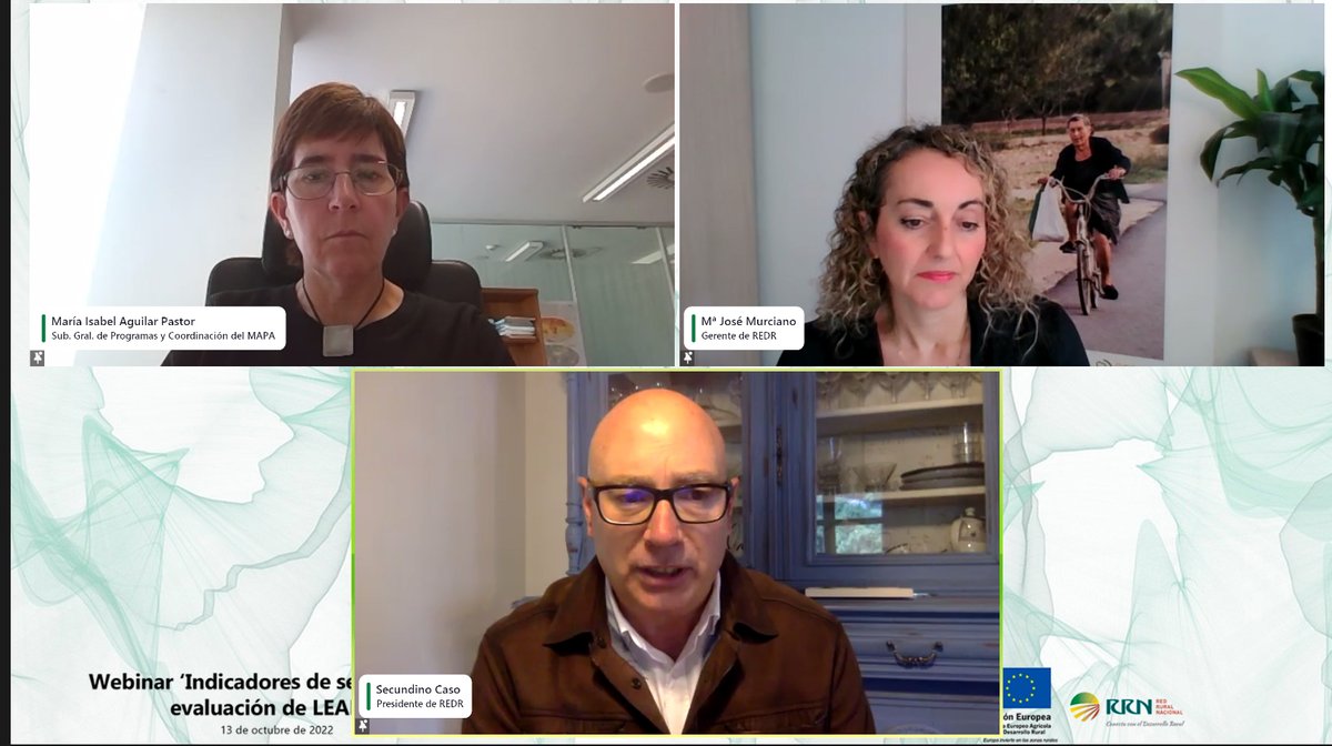 💻💬Finaliza el webinar 'Indicadores de seguimiento y evaluación de LEADER' que hemos organizado junto a 
@mapagob

Más de 200 participantes (GAL, redes, jefes/as de servicio) han analizado cómo mejorar la forma de medir🔍 el impacto de LEADER 🇪🇺🌿 en los territorios rurales🏘️