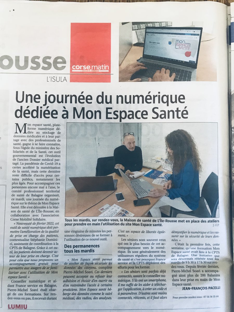 soavip's tweet photo. pour info…! #conseiller_numerique #cnfs  #cpts #mon_espace_santé #corse_mobilté_solidaire #pierre_michel_soavi #solideria #balagne https://t.co/C8rzPBfeHm