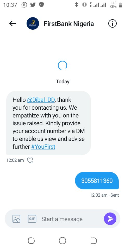Dibal_DD's tweet photo. @FBN_help @FirstBankngr I have provided my account number via DM for the past 10hrs no response your customer service is very poor..the call center agent that picked my call yesterday told me that my complaint will be logged and I will get a complaint ID and it's almost 24 hours https://t.co/EWfWAxJsz9