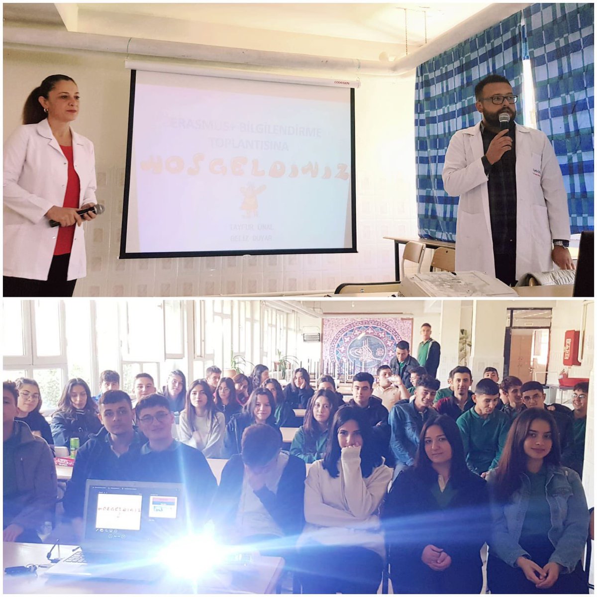 TefenniMTAL's tweet photo. Erasmus+ programının avantajlarına yönelik bilgilendirme yapıldı. Kimya Öğretmeni Beliz DUYAR ve Tarım Alanı Öğretmeni Tayfur ÜNAL tarafından gerçekleştirilen seminer de, tarım ve hayvancılık sektörüne ilişkin teknolojik gelişmelere yönelik bilgilere de yer verildi. https://t.co/RavY214N29