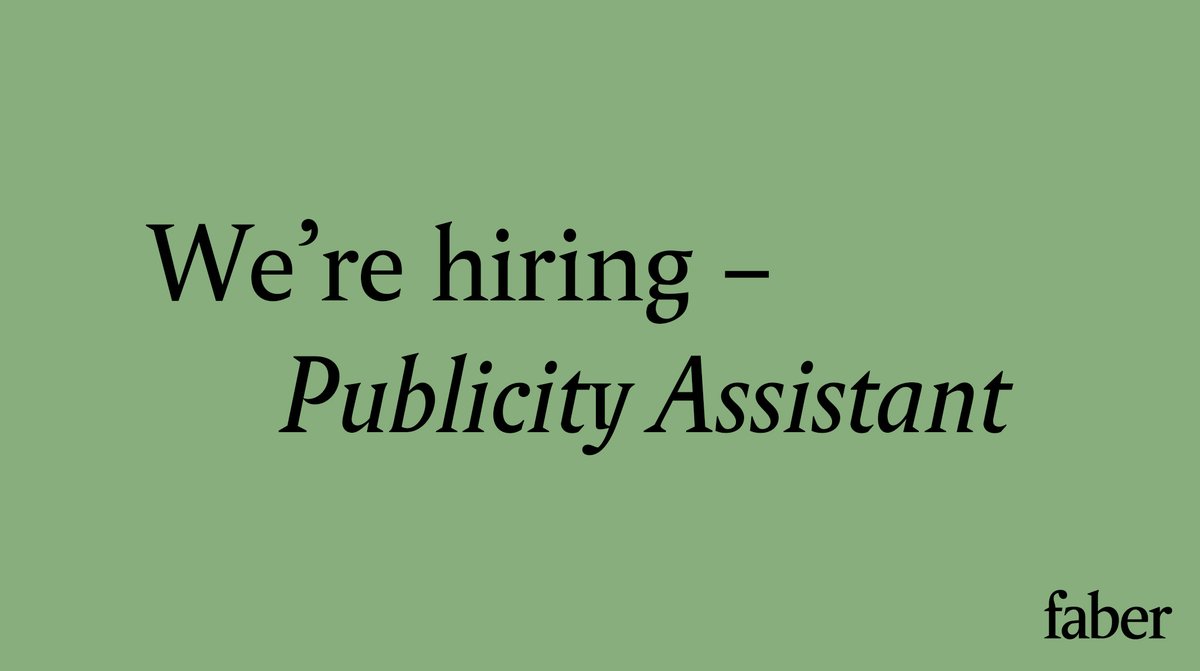 CLOSING SOON We are looking to recruit a talented and organised Publicity Assistant, providing administrative support and assisting publicists working across Faber’s prize-winning lists. Could it be you? If so, please apply by tomorrow, 23 October. faber.co.uk/careers/public…