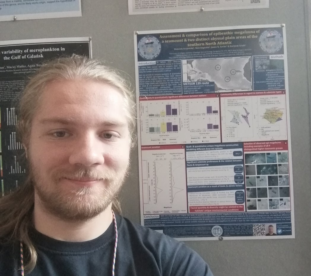 D_Scepanski's tweet photo. Reprinted and ready for presentation.
If you are interested in deep-sea ecosystems and want to talk about how seamount conditions or Sargassum sedimentation might influence abyssal #megafauna, than check out our poster during the #youmares #conference poster session https://t.co/whNVZuOIac