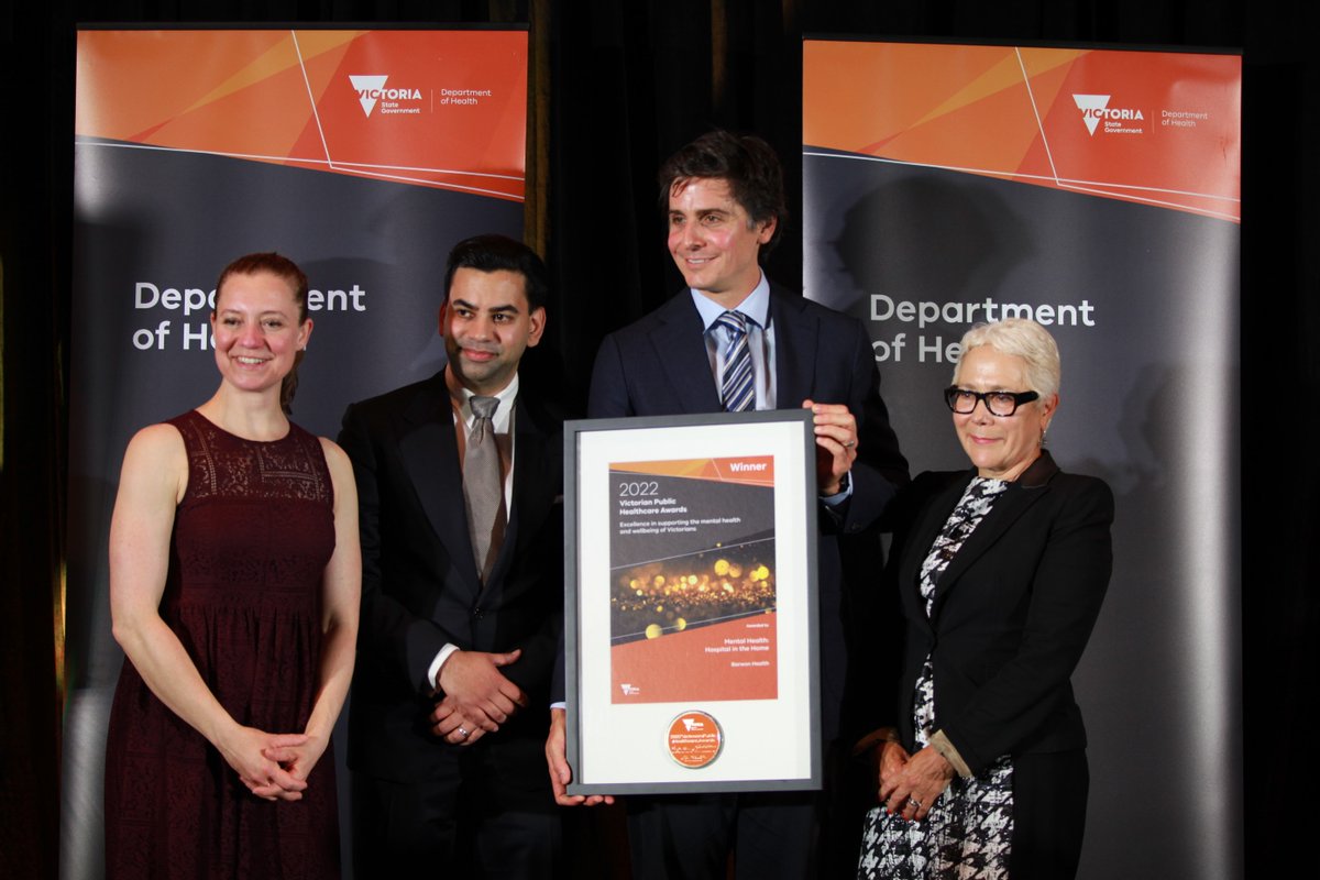 Congratulations to <a href="/BarwonHealth/">Barwon Health</a>’s Mental Health Hospital in the Home team for winning the “Excellence in Supporting the Mental Health and Wellbeing of Victorians” at tonight’s #VPHAwards.  This is their second win tonight!