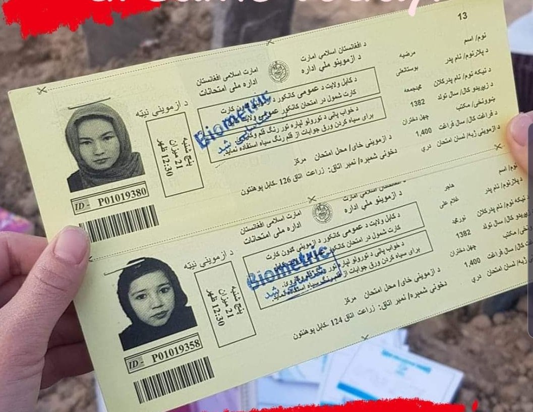 RahaSultanzada's tweet photo. جای شهدای کاج در امتحان کانکور امروز خالی
😭😭😭 
#StopHazaraGenocide https://t.co/H6BLJn34lc