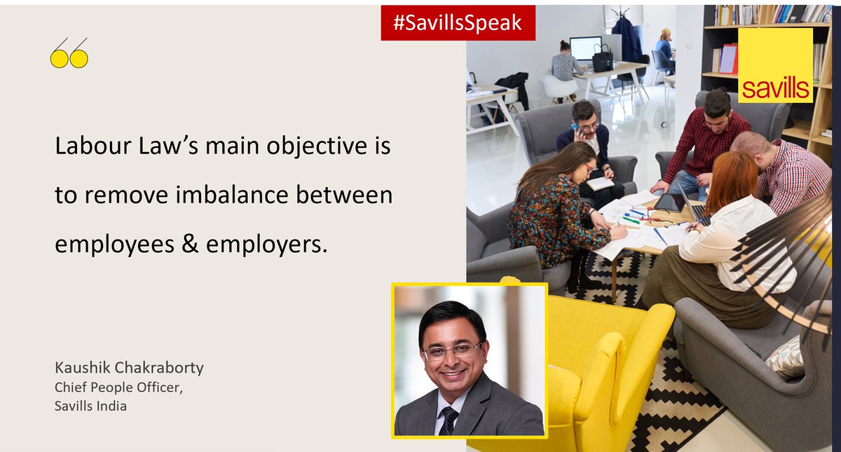 IndiaSavills's tweet photo. Kaushik Chakraborty, CPO, Savills India, shares his views on the changing landscape of labour laws in India and how they are likely to impact the future of work. Read more here: https://t.co/uZ99YPOXLd https://t.co/nS2634LjbY