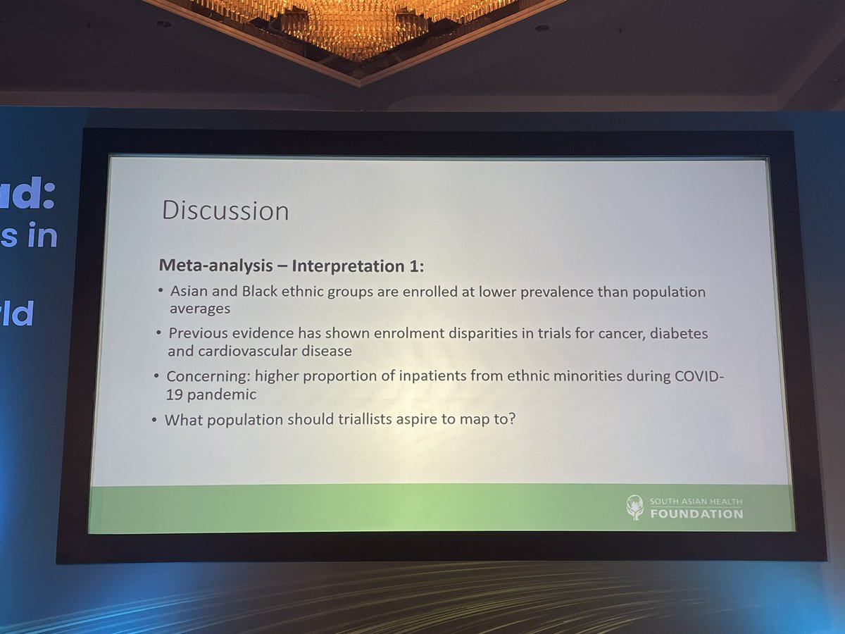 SouthAsianHF's tweet photo. Key discussions from the SAHF fellows research in to ethnic  representation in UK based RCT testing covid-19 vaccines and therapeutic interventions #SAHF2022 

@DivolkaGanesh @GumberLeher https://t.co/wn3MzKLPS2