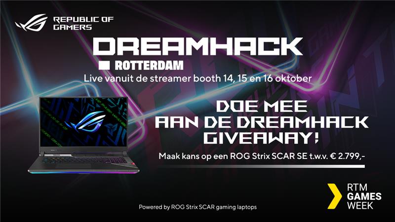 ASUSROGBENELUX's tweet photo. Ben jij al klaar voor Dreamhack?

Kom langs bij de booth of kijk de stream en maak kans op een ROG Strix SCAR SE gaming laptop!

Op 14, 15 en 16 oktober zijn wij live op twitch vanuit ROG_Benelux

Klik de link om mee te doen! 👇https://t.co/ZhVPpBuEkn

#Dreamhack #RTMgamesweek https://t.co/bFv6sh94vH