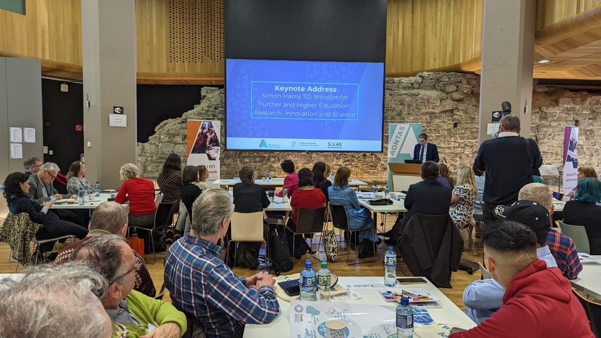 aontas's tweet photo. "The real beauty of #FET is that it's available in every county in the country" - Minister @SimonHarrisTD this morning at our Learners' Voices Across Ireland event. About education, he says, "The most important question is: 'Are you happy?'"
#FETLearnerForum #LearnerVoice https://t.co/3kVqKmzLqw
