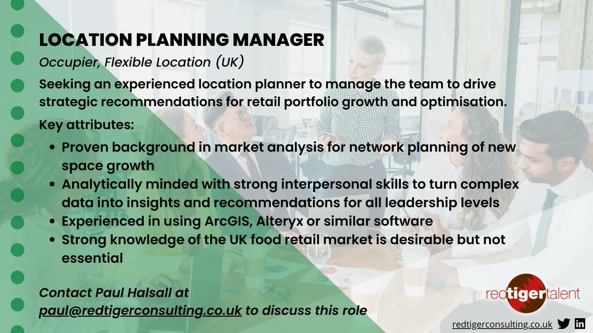 redtigerconsult's tweet photo. 💼Job Update! Check out some of our live roles below & get in touch if any are of interest.
💡Are you an experienced #LocationPlanner or #DataScientist? We have some great opportunities for you!
Chat with Paul (https://t.co/VKvI8g4I8h) or Steve (https://t.co/d0xBffm7kd) https://t.co/ayP7yMRBgo
