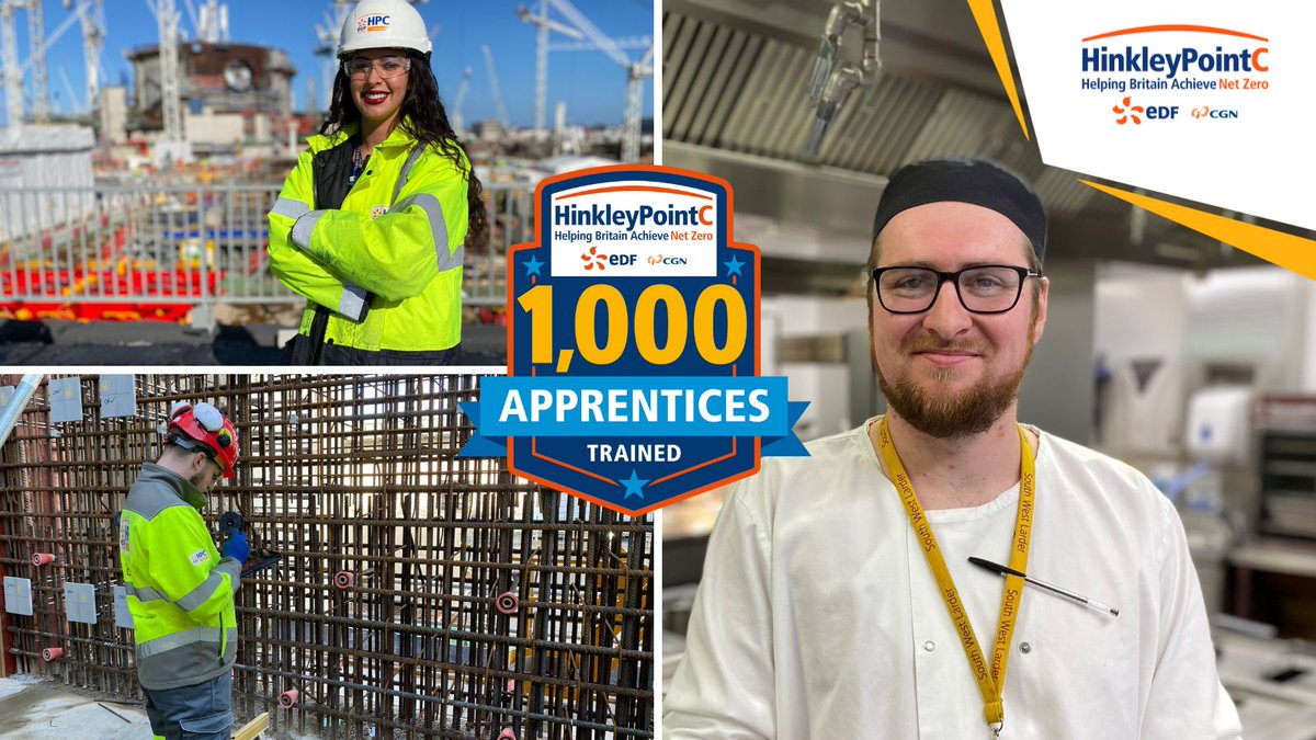 hinkleypointc's tweet photo. *1000 apprenticeships trained at Hinkley Point C*

Today we are officially celebrating a big project milestone delivering on our target of training 1000 apprentices during the power station’s construction. 🎉

You can read more here - https://t.co/qN7PxjDlSb

#SkillsRevolution https://t.co/fWHXX6Snjw