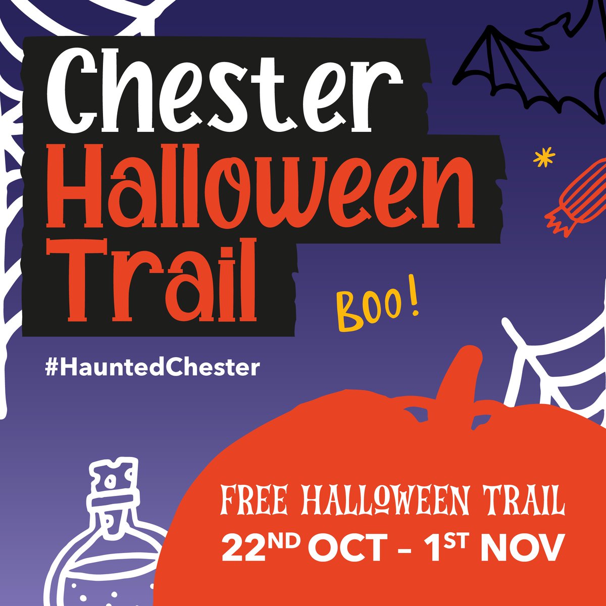 ChesterBID's tweet photo. BOO, IT'S BACK! π 22nd October β 1st November | All participants have the chance to win a Β£50 Chester Gift Card! FANGTASTIC!π¦
Download the trail here: https://t.co/paXXv1wp1S
Or visit @Chester01244 to collect
#Chester #ChesterTweets #Halloween #HauntedChester https://t.co/EfFhQrQOom