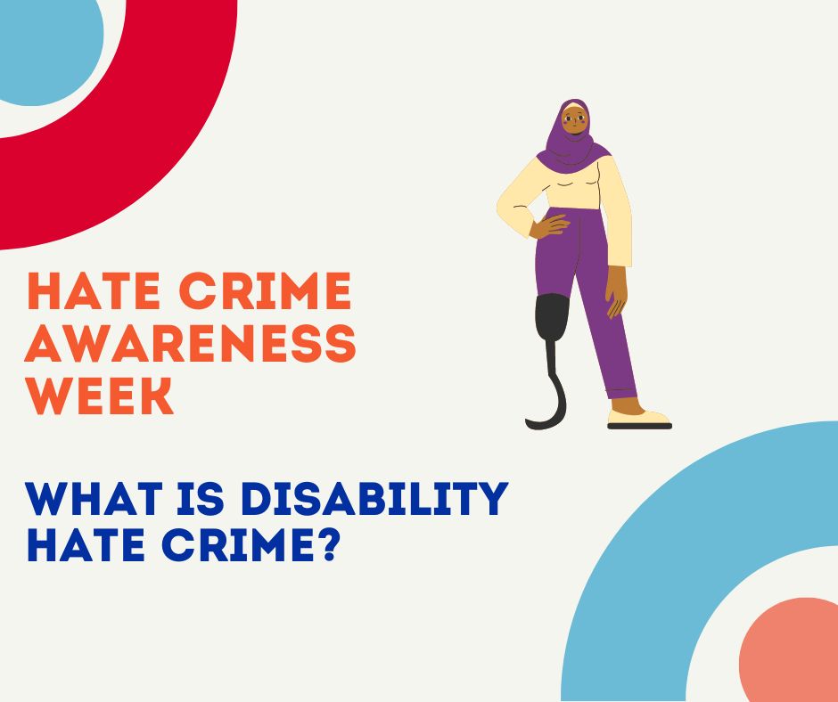 What is Disability Hate Crime A hate crime is any criminal offence that is motivated by hostility or prejudice based upon the victim's disability or perceived disability. For example, if a person calls someone who is blind a horrible name, then that is Hate Crime #NationalHCAW