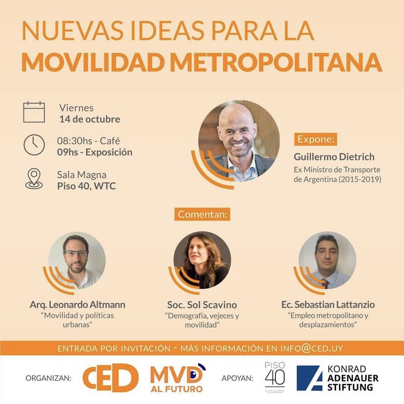 KASPartidos's tweet photo. 👉 MAÑANA 👈

Nos encontramos con el @ced_uy en #Piso40 para recibir a @Guillodietrich, quien hablará junto a @leoaltmann, @ScavinoSol y Sebastián Lattanzio, de ideas para mejorar el transporte metropolitano 🚎 

Más información en info@ced.uy

#KASUruguay #KAS4Democracy https://t.co/gkdnh1DPHO
