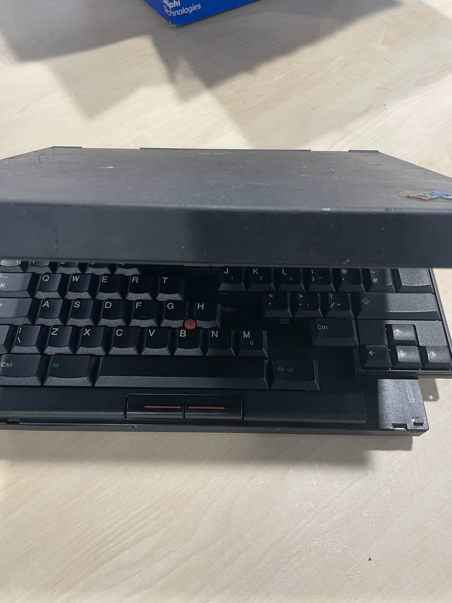 mcolliver's tweet photo. Student has purchased a lovely old IBM laptop to see if we can get working - Y2K compliant and great keyboard mechanism https://t.co/MAQHWqS1Fx
