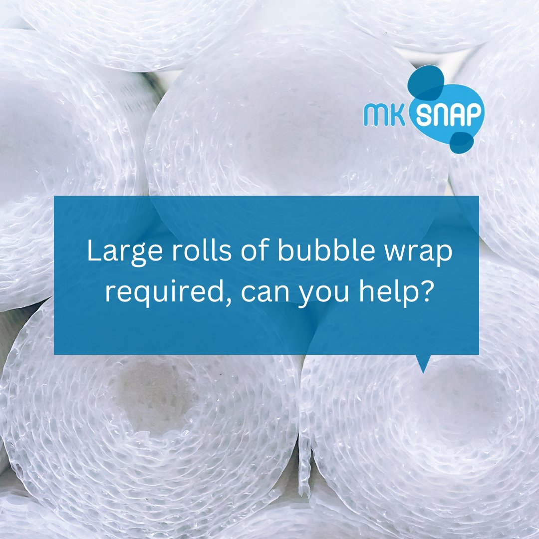 mksnap's tweet photo. 📣Shout Out - Bubble Wrap📣
Do you have any large amounts that are just lying around that you don't know what to do with?🤔
Look no further, we will happily find a new home for it!
🙋♀️
Email info@mksnap.org if you can help, thanks 🙏
#bubblewrap #donation #mksnap https://t.co/LwuENaFNKc