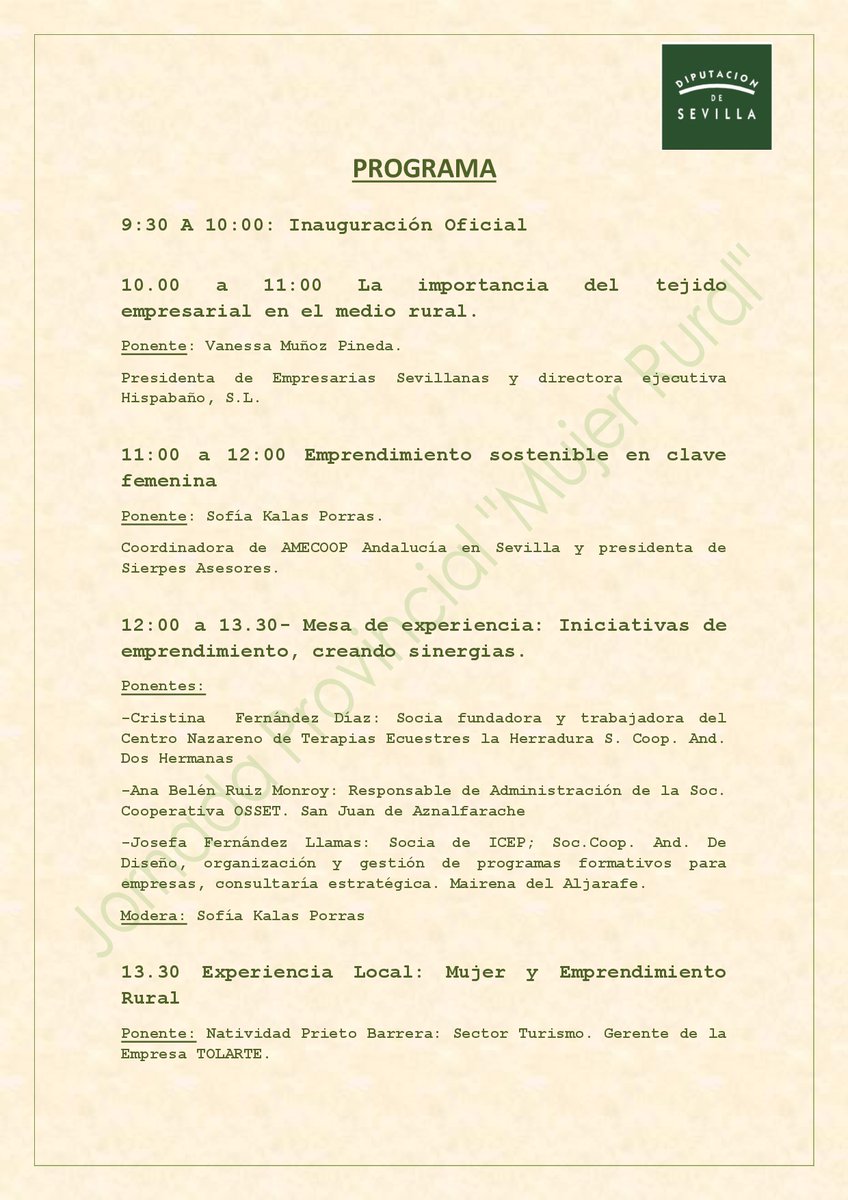 AMECOOP_'s tweet image. El 27 de octubre a las 9.30h cooperativas de 3 municipios Sevilla @infoherradura #ICEP, #Osset  participarán en jornadas “Mujer rural, tejido empresarial y emprendimiento sostenible” organizadas por @DIPUSEVI junto con @fademurand y Ayto #Aznalcollar #Mujeresrurales 
Más info👇