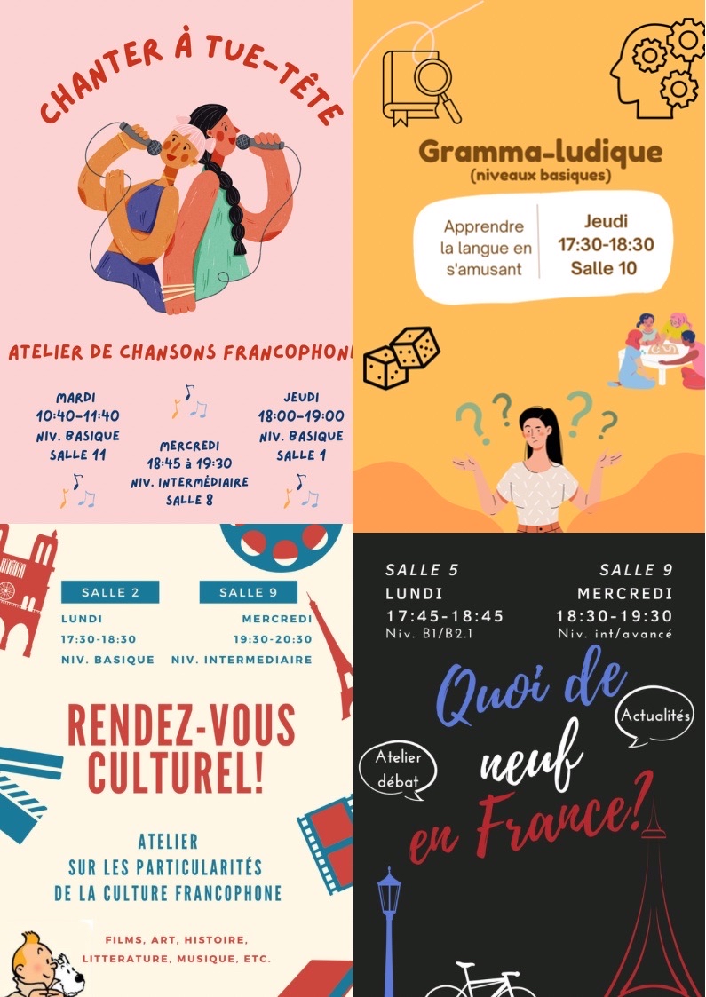 EOIMarbella's tweet photo. No te pierdas nuestros talleres de francés con nuestras auxiliares de conversación Elöise y Noemi. Esta tarde tenemos nuestro taller de gramática lúdica donde aprenderás gramática de manera divertida y nuestro taller de canciones. ¡No te lo puedes perder! No hace falta reserva. https://t.co/dbrIk8dH69