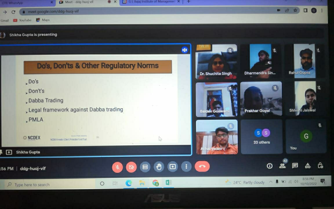 glbajajimr's tweet image. GLBIMR organized an Expert Talk on “Commodity Derivatives-As Finance Instruments”. Dr. Shikha Gupta (Speaker), empaneled speaker on SEBI, NCDEX, NCFE, CDSL &amp;amp; PFRDA authorised to conduct investor awareness was resource person for the session.
#GLBajaj #DrSapnaRakesh #EXPERTalks