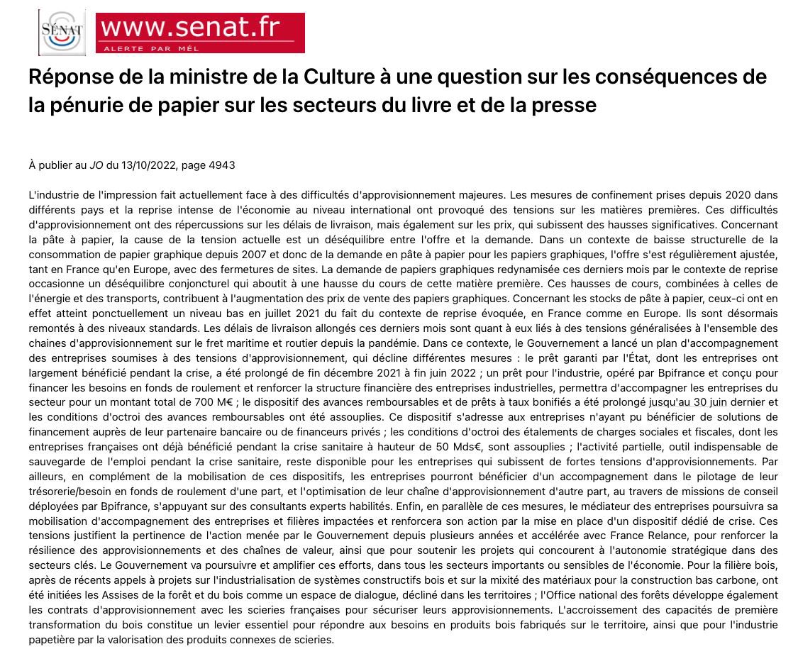 ElseJOSEPH's tweet photo. 👉J’ai interrogé à plusieurs reprises le @MinistereCC sur les conséquences de la pénurie de papier sur les secteurs du livre et de la presse.📚🗞 @RimaAbdulMalak vient de répondre à ma question ! Je restai vigilante et continuerai à défendre les entreprises du papier ❗️ https://t.co/tJXaMqT7ET