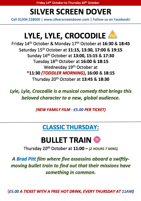 dovercinema's tweet photo. 🍿 🐊  Friday 14th October to Thursday 20th October 🐊 🍿 https://t.co/nNADSdHDTR