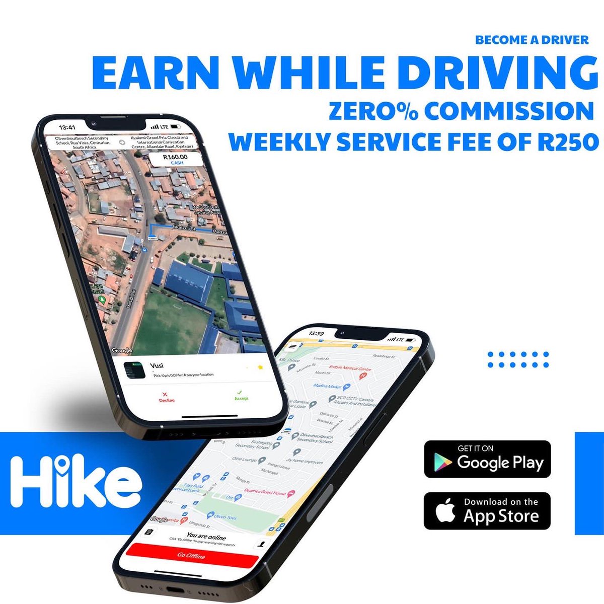 We do not charge commission, if you make R5000 a week as a driver, it’s all yours 100%
