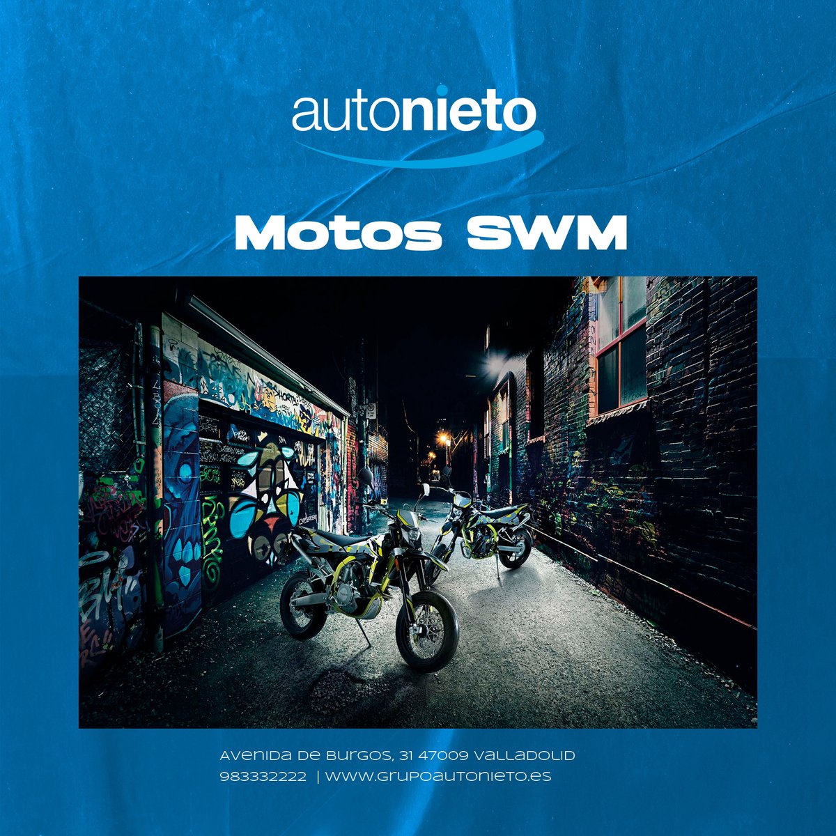 GAutonieto's tweet photo. El más puro estilo italiano se plasma en las motos SWM Motorcycles 🛵🏍️
En sus diseños, materiales y en su proceso de fabricación se reflejan los más altos estándares de calidad europeos 💙

▶️ Avenida de Burgos, 31
☎️ 983 332 222

#MotosValladolid #SWM #SWMValladolid https://t.co/Ee2iXuEGoL