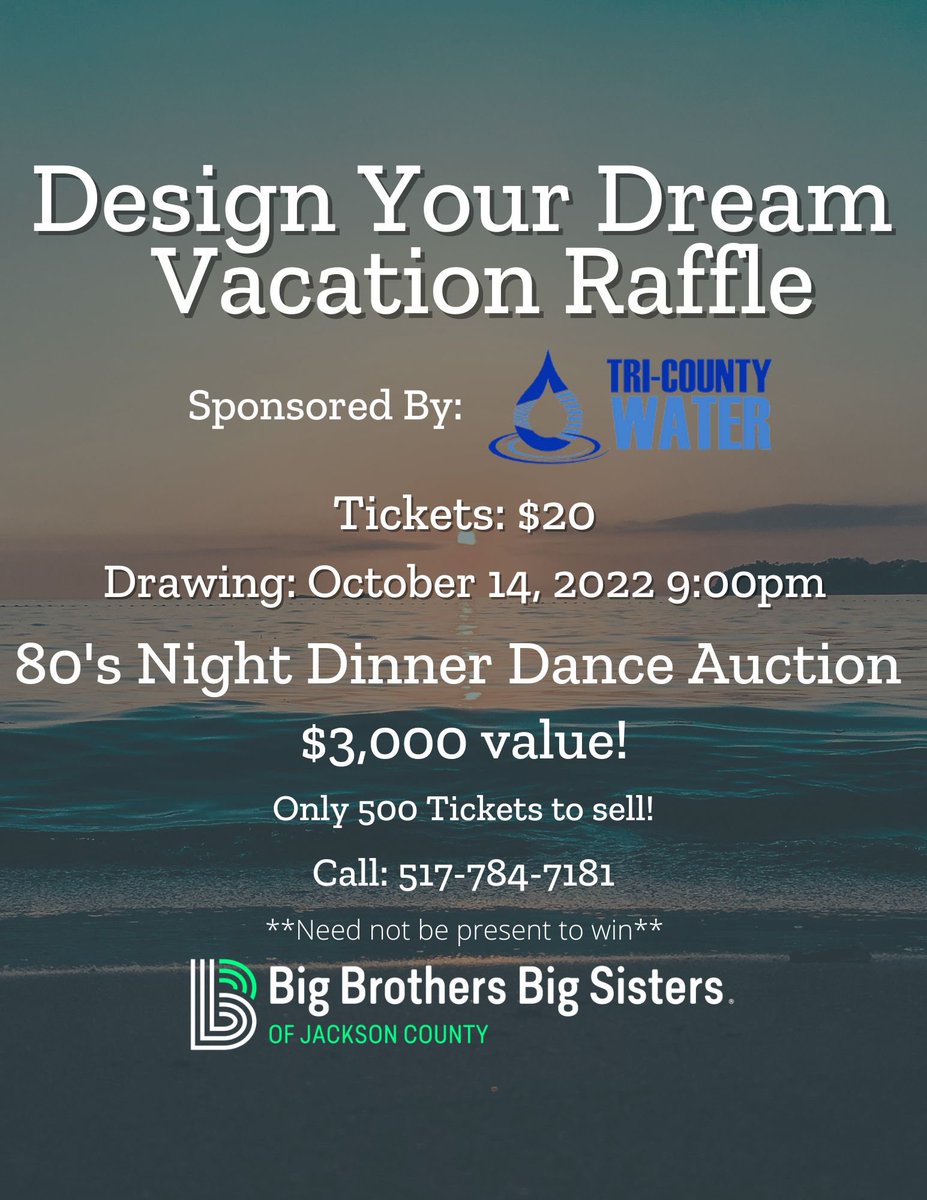 TonyBBBS's tweet photo. Our @BBBSJACKSONMI 2022 80โs Night is officially SOLD OUT! You can still participate in our dream vacation raffle & silent auction by visiting https://t.co/SFtx67Fo1M https://t.co/CrE2XBfIxO #BeaBig #DefendPotential 517.784.7181. https://t.co/tZqfmtZ2jm