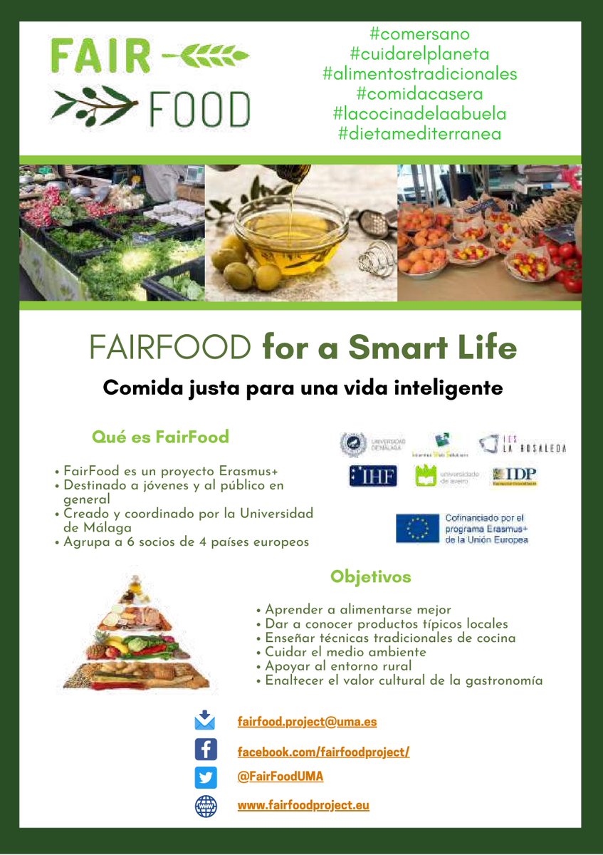 FairFoodUMA's tweet photo. Fair Food celebra su evento multiplicador en la Facultad de Turismo de la UMA, el 14/10, de 10 - 14 h. Contaremos con la presentación del proyecto, una mesa redonda sobre dieta mediterránea y un taller de cocina basado en el AOVE. Inscríbete en https://t.co/bVnbP64iwJ https://t.co/hJXxUOMyOO