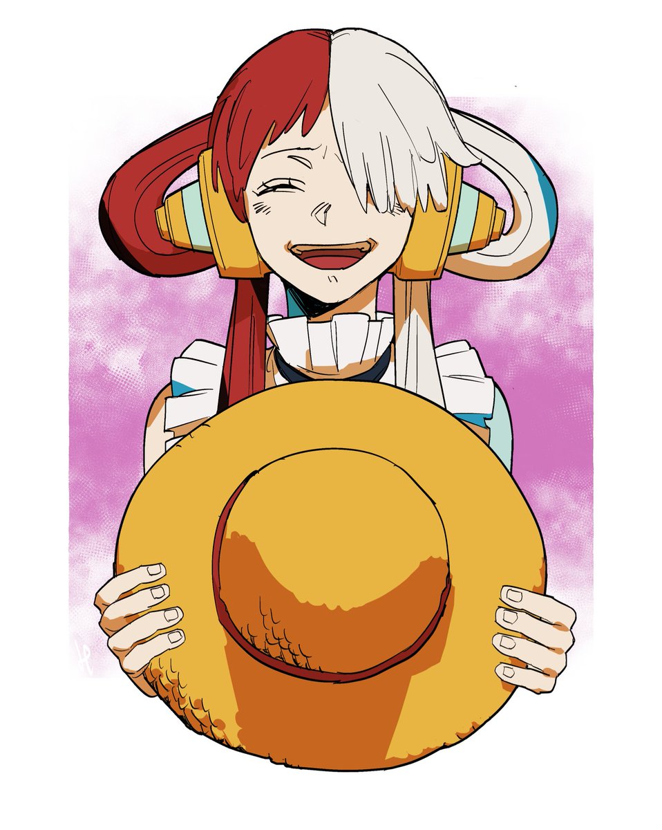 1girl red hair solo smile hat two-tone hair hair over one eye  illustration images