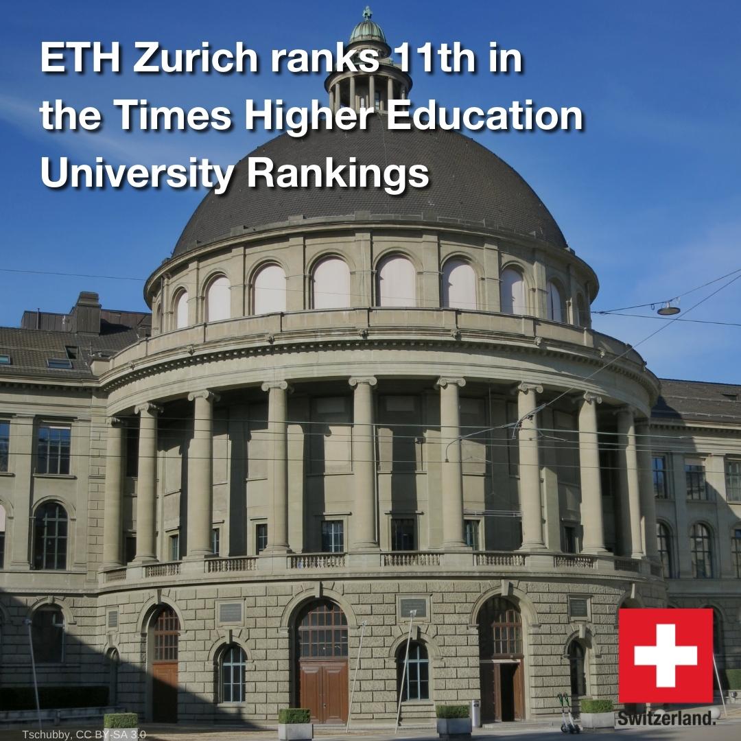 A fantastic result for a great place of learning! 🎓📜 The @ETH_en ranks 11th in the Times Higher Education University Rankings, making it not only the best ranked #university in #Switzerland but also in continental Europe. More here 👇 ethz.ch/en/news-and-ev…