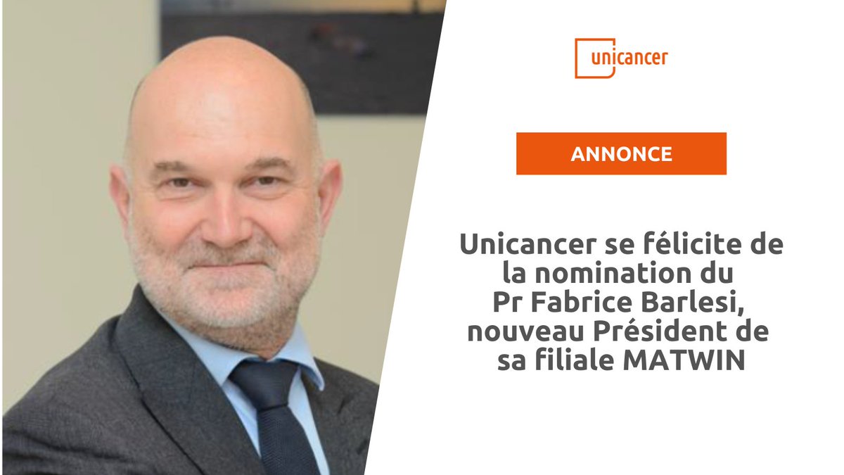 Unicancer se félicite de la nomination du Pr @barlesi, actuel directeur général de @GustaveRoussy, nouveau Président de sa filiale @MATWIN_Bdx. Pour visionner le CP 👉 ow.ly/fjPH50L95Rl