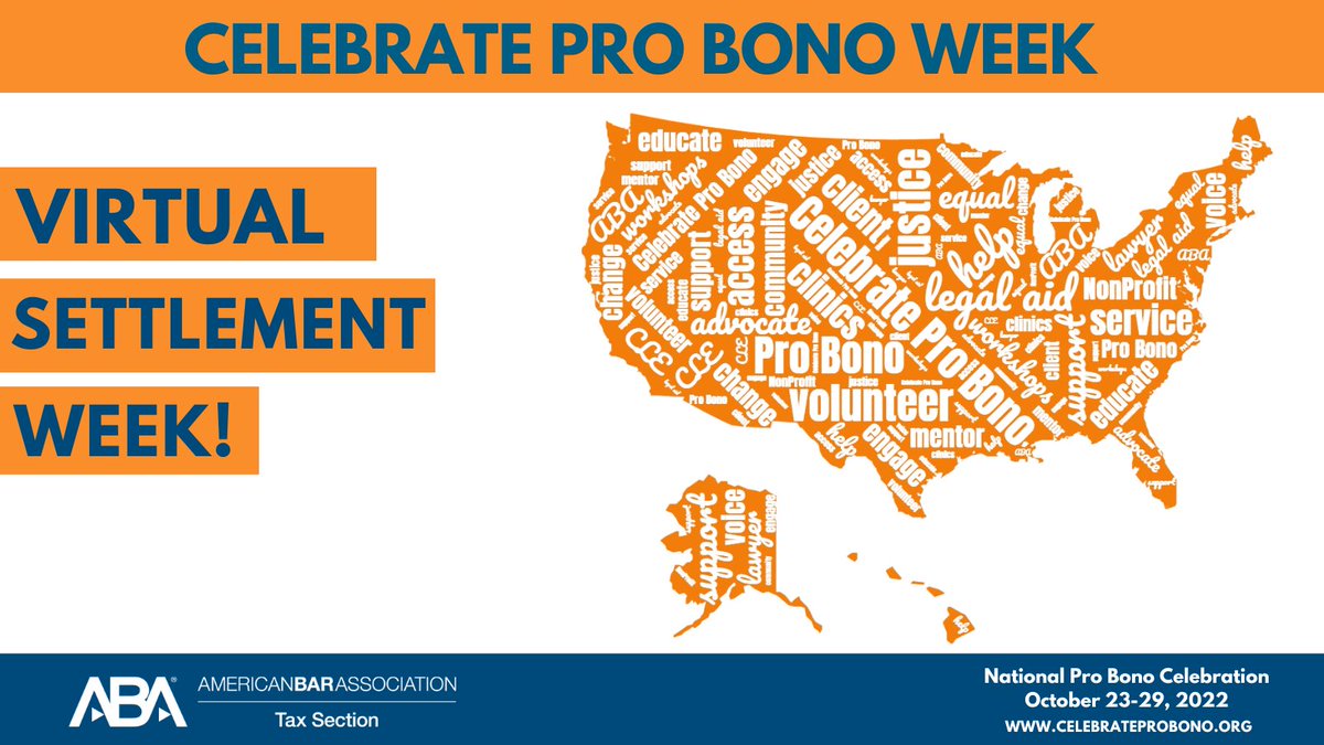 Join us for the Virtual Settlement Week. Volunteer attorneys are matched with unrepresented taxpayers to meet & discuss settlement with the IRS Chief Counsel’s Office attorney assigned to the case Volunteer americanbar.qualtrics.com/jfe/form/SV_8u… #tax #taxlaw #probonoweek @ABACtrProBono