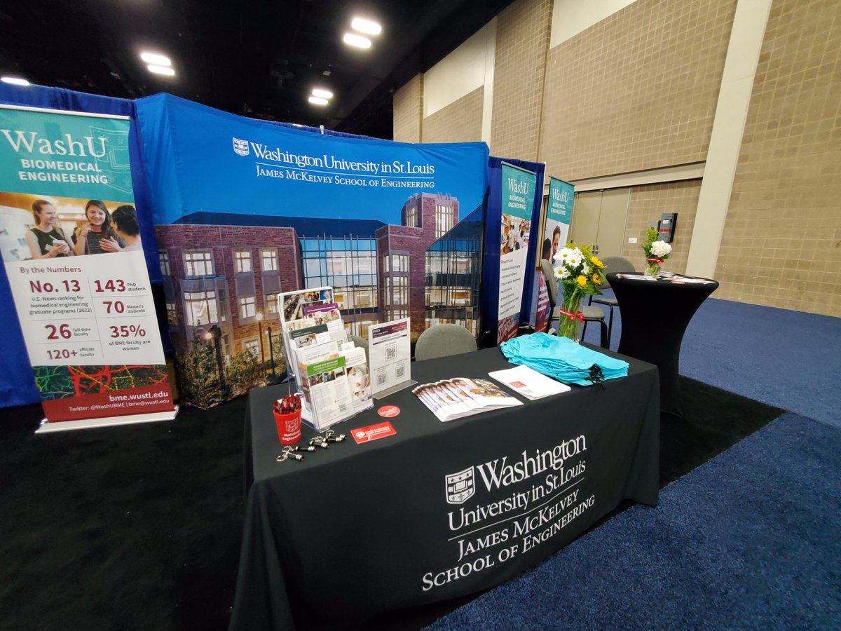 WashUBME's tweet photo. And we’re off! We’re excited to 
chat with you about our program, faculty and postdoc openings, research and more. Stop by booth No. 305 to say hi and don’t forget to grab some swag while you’re here 😉

#BMES2022 https://t.co/B7zNw7dsbW