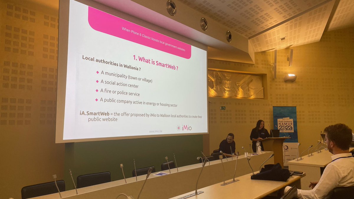ecityclic's tweet photo. The keynotes of @BenSuttor and #ElisabethDonnay from @iMio_scrl have been so inspiring! ✨

They’ve done more than 200 websites of #LocalGovernment in #Plone. For sure #Plone6 meets the needs of #PublicInstitutions. 

#PloneConf2022 @plone @plonecms @sirkiwi https://t.co/zJbqtqwjQk