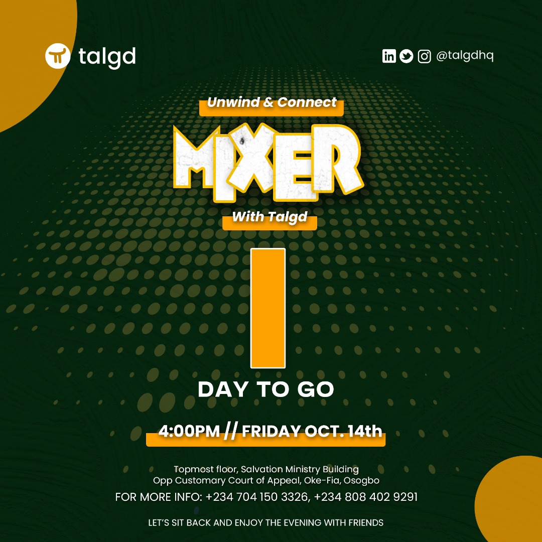 talgdhq's tweet photo. We just have one day until the MIXER event, when are you getting your ticket?
Click here to pick up your FREE ticket:
https://t.co/BDTrrk4qWd
#techevent #techhangout #osogbo #mixerevent #osogbo https://t.co/iqsbKqHd4o