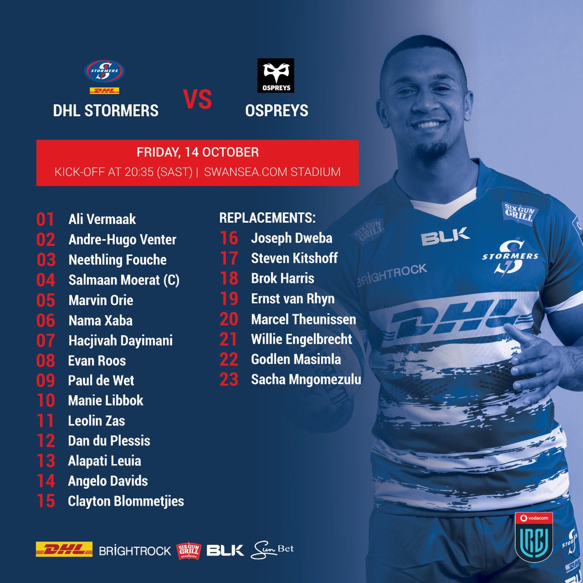 THESTORMERS's tweet photo. 🔙 Leolin Zas returns from injury
7⃣ Changes to starting XV
💪 Strength on the bench
📢 Team announcement https://t.co/nYYPkdRsYS
#OSPvSTO #iamastormer #dhldelivers @Vodacom #URC https://t.co/CJWcEQsXc5