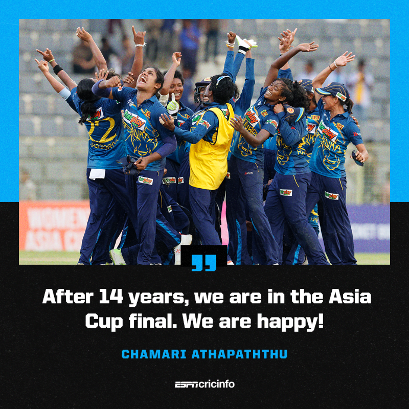 cricinfo's tweet photo. Sri Lanka last reached the women's Asia Cup final in 2008; It's been a long wait 🙌 

#PAKvSL | #AsiaCup2022
