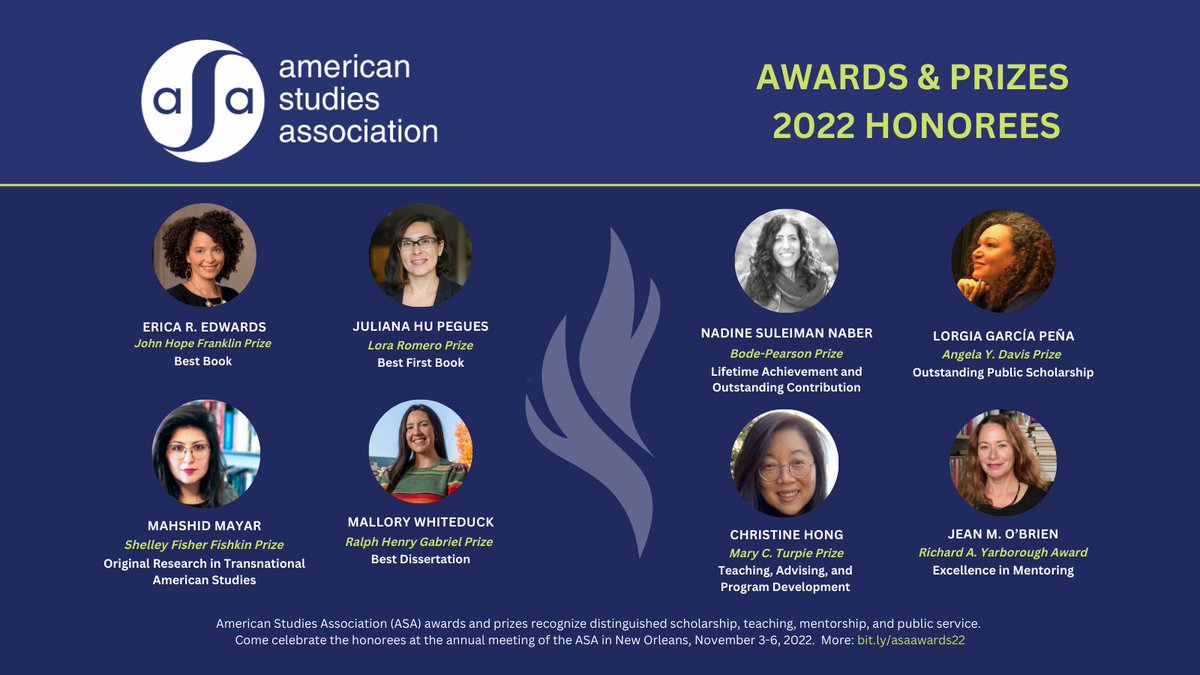 The ASA is honored to announce our 2022 award recipients for distinguished scholarly achievement and service to the field! 🎉 Please join our celebration #onhere and at #2022ASA in New Orleans, Nov 3-6 🔗 bit.ly/asaawards22