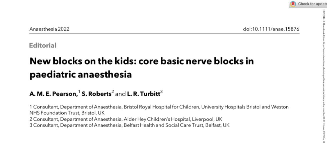 Core Basic Nerve Blocks for Paediatric Anaesthesia. #PaedsPlanAblocks Editorial in @Anaes_Journal …-publications.onlinelibrary.wiley.com/doi/full/10.11… @RegionalAnaesUK