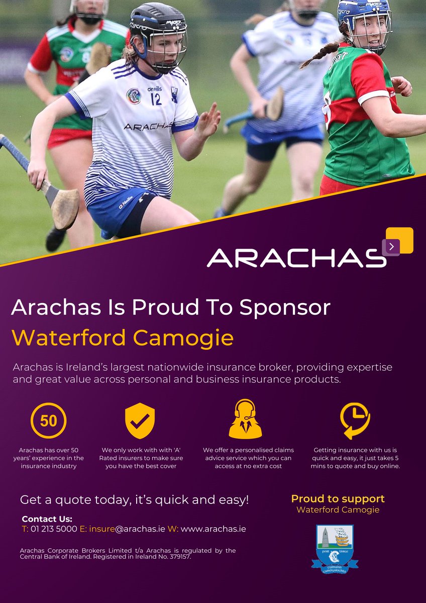 _Arachas_'s tweet photo. Arachas is very proud to support Waterford Camogie. Only a few days to go to the finals next weekend for the juniors Abbeyside v Portlaw and then for the senior team: Gailltir V De la Salle. We want to wish all of the teams the best of luck in their upcoming matches. https://t.co/fts7vAKLaX