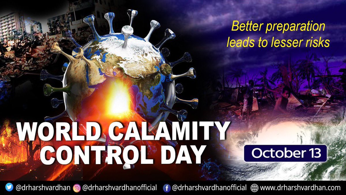 drharshvardhan's tweet photo. With a population of 1.4 billionIndia is always vulnerable to disaster hazards
Under Hon’ble PM Sh @narendramodi Ji’s 10-pt agenda for disaster risk reduction we strive to strengthen risk management practices to remain ever-prepared for disaster response
#WorldCalamityControlDay https://t.co/mUNg0nq9cj