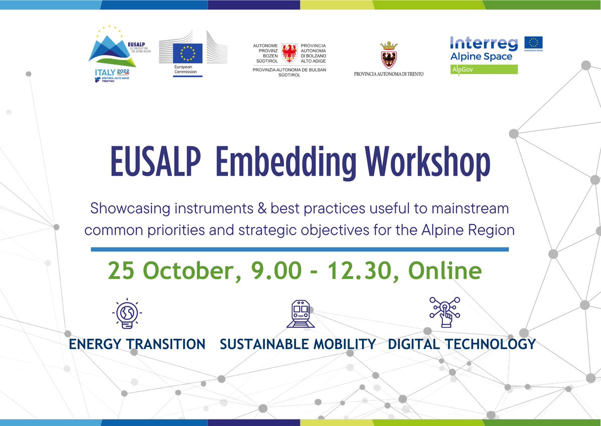 📌 EUSALP Embedding Workshop - discover the full agenda for the event taking place online on the 25th of October: swll.to/TAkCooL   <a href="/interacteu/">Interact Programme</a>