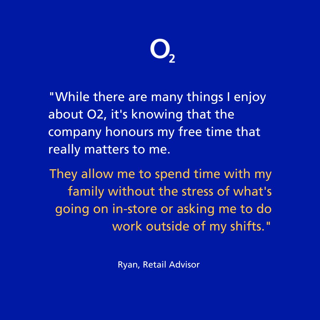 O2Careers's tweet image. We know that there is no substitute for your personal time, that's why we make sure you don't have to juggle this time with work. We believe this makes it easier to focus on what matters most to our people. Here's what Ryan had to say on the matter. #WhyO2