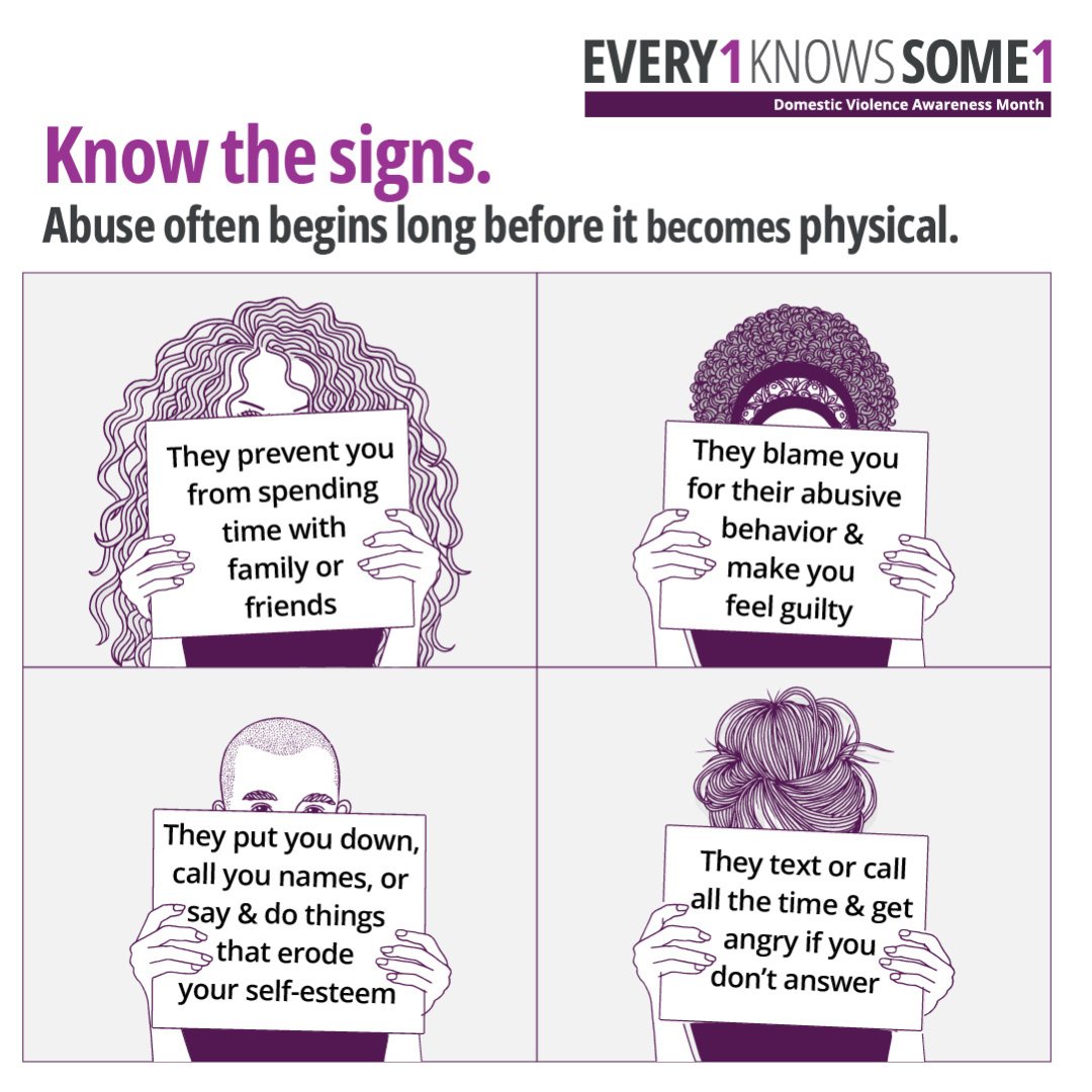 peacefromdv's tweet photo. Unhealthy and abusive behaviors often begin long before abuse becomes physical. People who are abusive will use different tactics to establish power and control over their partners. 

#Every1KnowsSome1 #DVAM2022 #DVAM #GivePeace #GiveForDV https://t.co/gIbc9APWnS