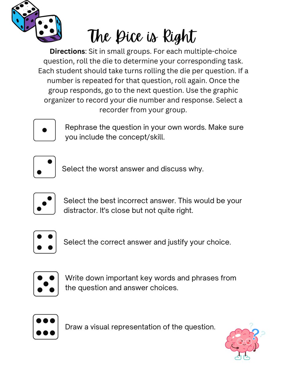 Teacher2Teacher on Twitter "🎲 "For each multiplechoice question, roll